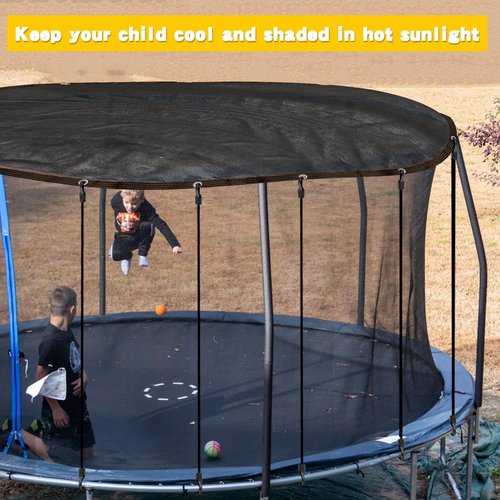 Trampoline Cover Black Round 90% Sunblock Shade Cloth 12FT Trampoline Top Shade Cover Sun Shade Mesh Tarp with Elastic Cord Plastic Hooks for Outdoor Backyard Playground Accessories, Tent Only
