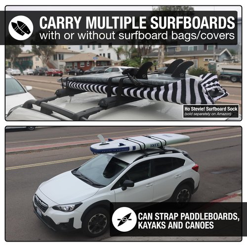 Ho Stevie! Surfboard Tie Down Straps (Pair) for Roof Rack Crossbars - Easy to Use - 'No Scratch' Silicone Buckle Covers Prevent Damage