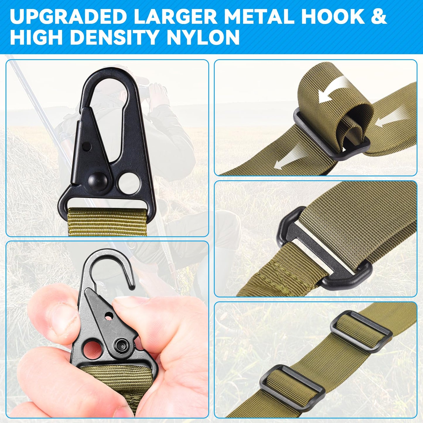 REERON Two Point Traditional Rifle Sling with 2 Pack 1.25" QD Swivel Mounts for Mlock - Adjustable Extra Long 2 Point Traditional Sling