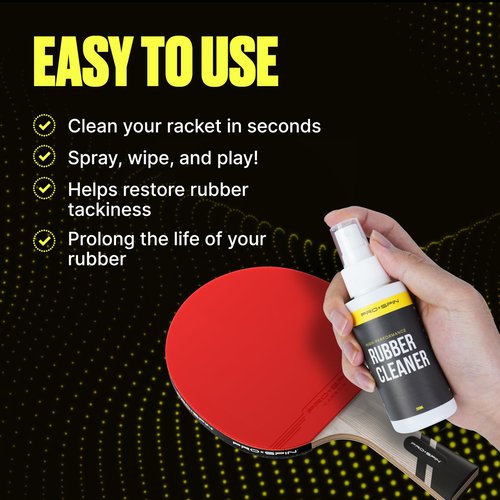 PRO SPIN Table Tennis Rubber Cleaning Kit - Ping Pong Paddle Cleaner | 200ml Rubber Cleaner & Sponge Included | Eliminate Dirt & Dust | Optimal Spin & Control | Preserve Rubber & Restore Tackiness