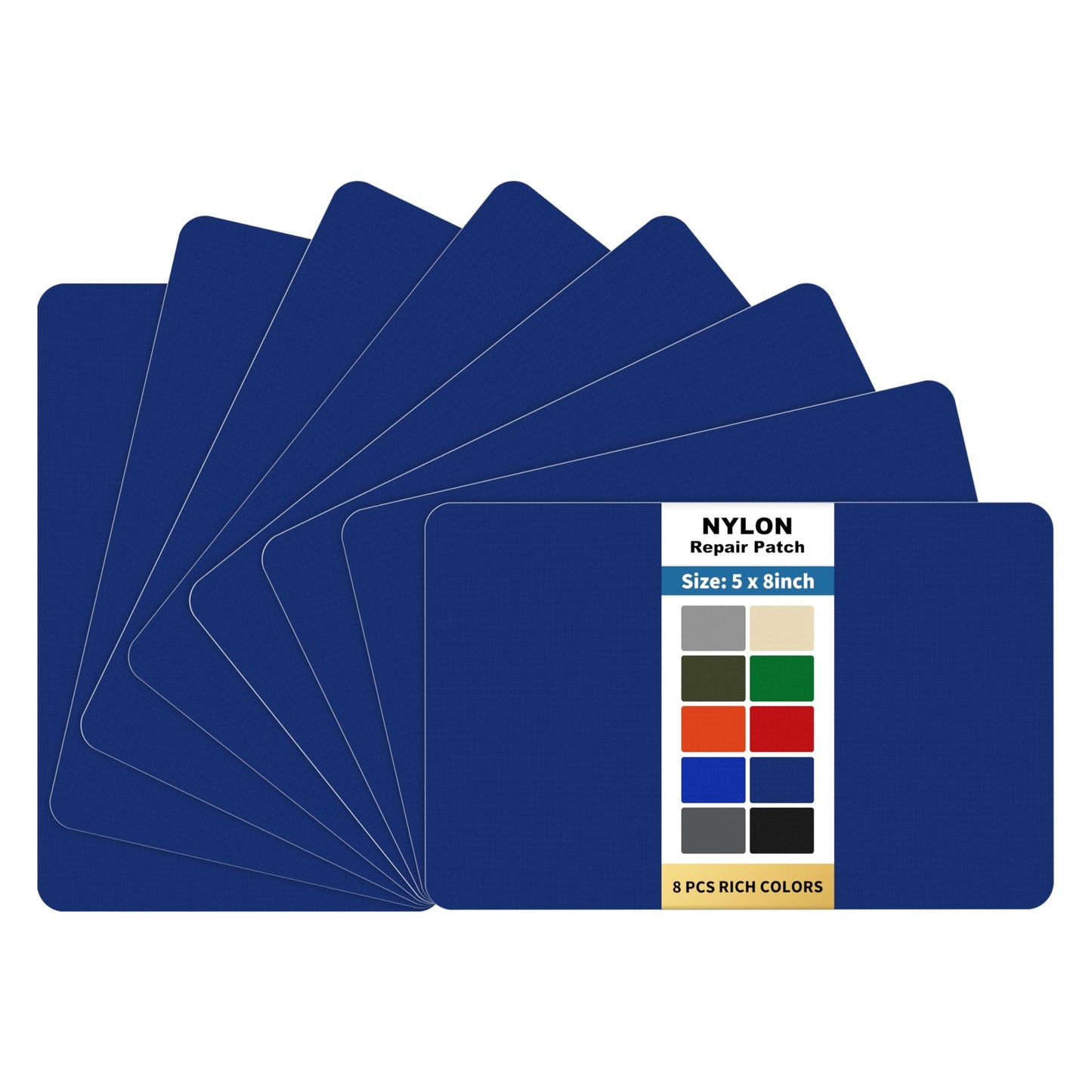 KING MOUNTAIN Self Adhesive Nylon Fabric Repair Patch, 5×8 Inches 8 Pcs, Quick Down Jacket Repair Patch, Waterproof Outdoor Gear Patch Kit for Tent,Backpacks,Umbrella, Gloves, Sleeping Bag (Dark Blue)