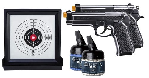 Beretta 92 FS 6mm BB Pistol Airsoft Gun, Game Ready Kit (2 Guns, Target and BBs)