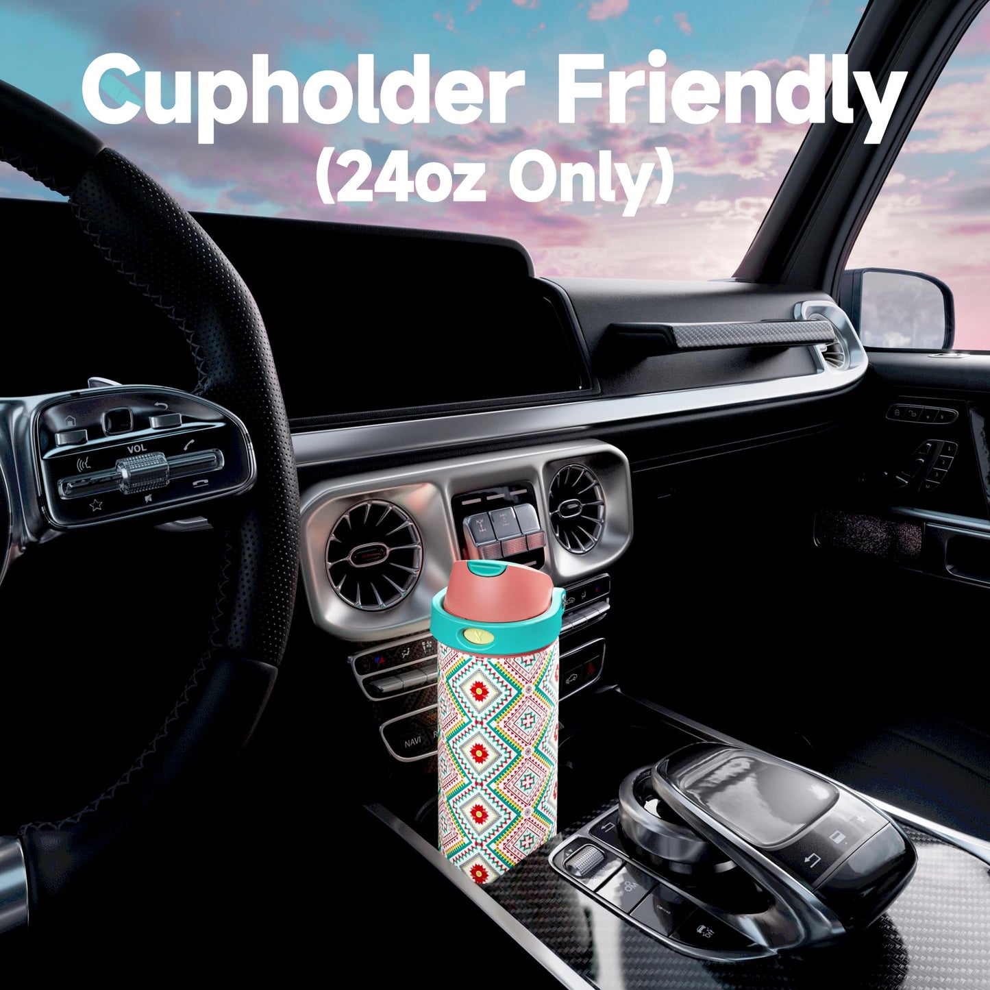 24 oz Insulated Water Bottle with Straw: Meoky Stainless Steel Metal Water Bottle with 2-in-1 Lid - Leak Proof, Cold for 24 Hours, Fits in Car Cup Holder, BPA-Free for Travel Sports Gym, Prism Folk