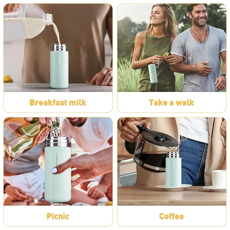 Exllena Extra Mini Water Bottle 5oz Mint - Leakproof Insulated Flask with Carry Handle