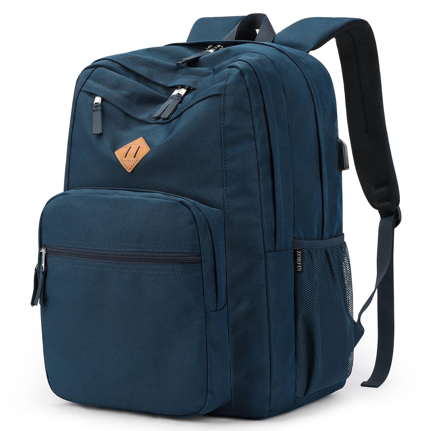 ZORFIN 36L Backpack for College, and Travel: Water Resistant Bookbag - Steel blue
