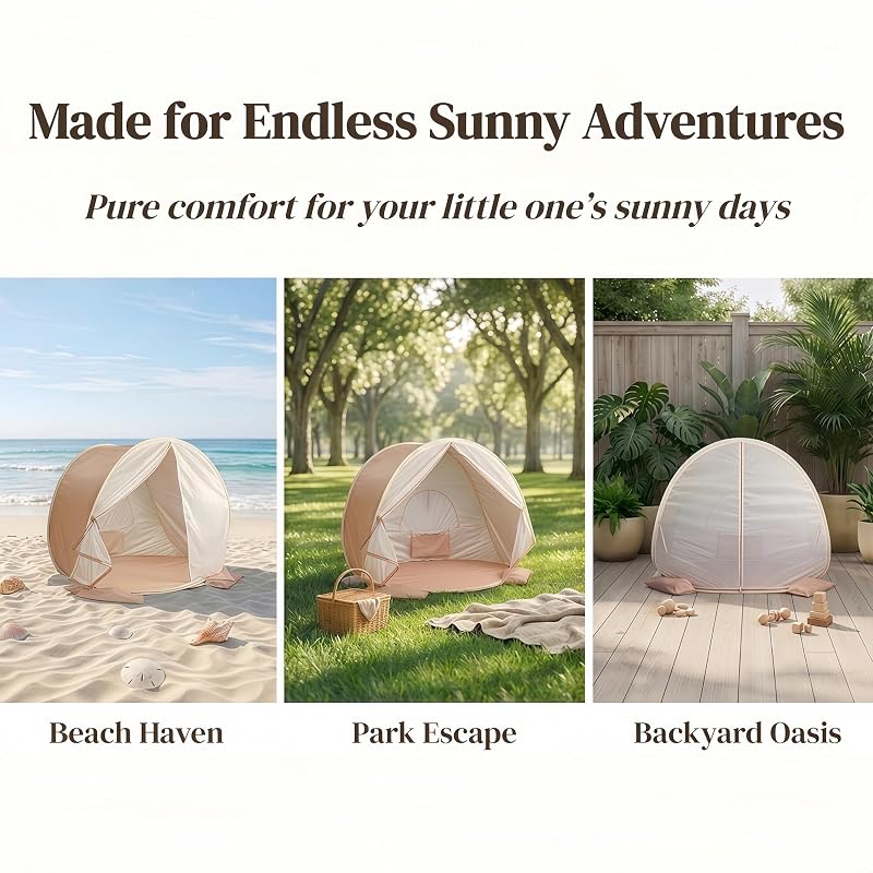 Pop Up Baby Beach Tent with UPF 50+ Sun Shield - Variation: Warm Sand