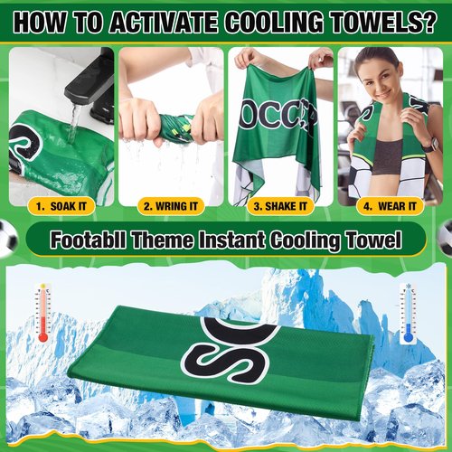 SmoothNovelty 24 Pcs Sport Party Favors with 40 x 12 Inch Soccer Cooling Towels and 13 Inch Soccer Ball Drawstring Backpack Microfiber Ice Towels String Bag for Athletes Gym Camp Team Gifts