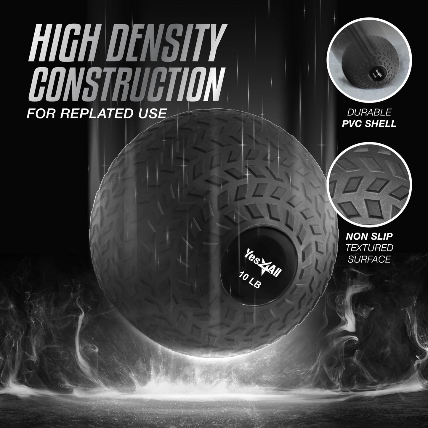 Yes4All 25 lbs Slam Ball for Strength, Power Workout - Fitness Exercise Ball with Grip Tread & Durable Rubber Shell (25 Lbs, Black)