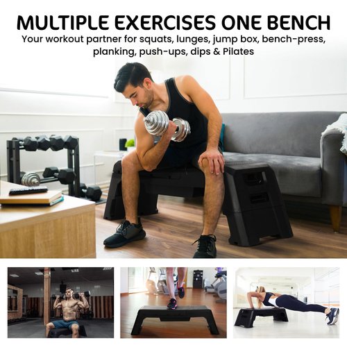 HolaHatha Multifunctional Home Exercise Workout Weight Bench, Adjustable Height, Backrest Positions, and Storage, Black
