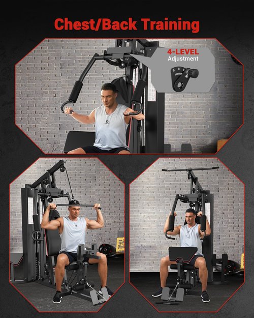 GarveeLife Home Gym Machine, Full Body Workout Machine with 150LBS Weight Stack, Multifunctional All in One Exercise Equipment Station with Preacher Curl Pad, Leg Developer for Strength Training