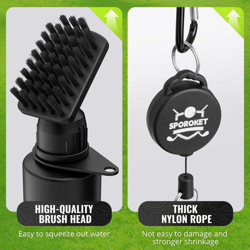 SPOROKET Pro Golf Club Brush Cleaner with Heavy Duty Retractable Clip and Squeeze Bottle for 4 oz of Water, Premium Golf Accessories for Men