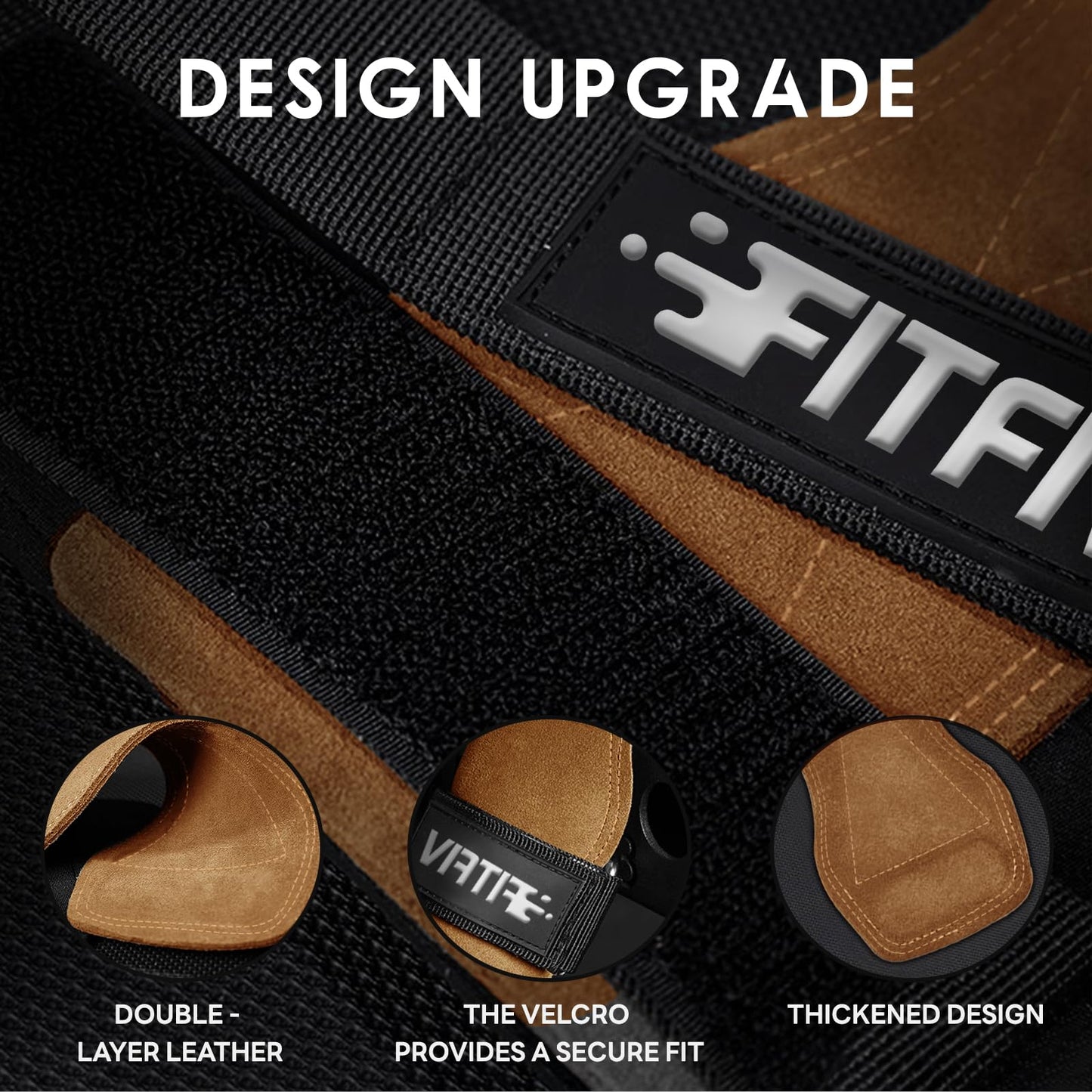FITFIV Weight Lifting Wrist Strap, Double Leather Weightlifting Wrist Straps for Gym Strength Training, Neoprene Padded Wrist Wraps - for Men & Women (Pair)