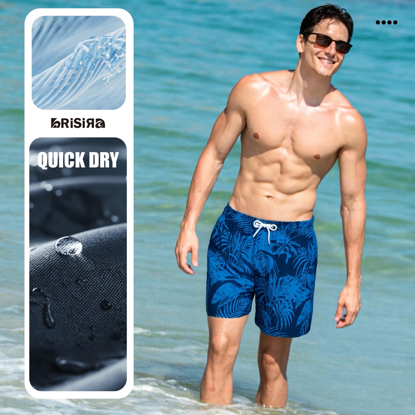 BRISIRA Mens Swim Trunks 5 inch Swim Shorts Quick Dry Stretch Bathing Suits with Compression Liner Board Shorts Pockets