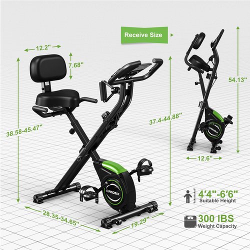 Caromix Folding Exercise Bike, Magnetic Fitness Stationary Bike with 16-Level Adjustable Resistance and Soft Chshion, Upright Indoor Cycling Bike for Home Workout