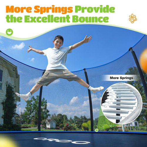 ORCC 1200LBS Weight Capacity Trampoline 16 15 14 12 10 8FT Without Basketball Hoop Water Sprinkler Spiral Ground Stakes Outdoor Yard Trampolines for Kids Adults