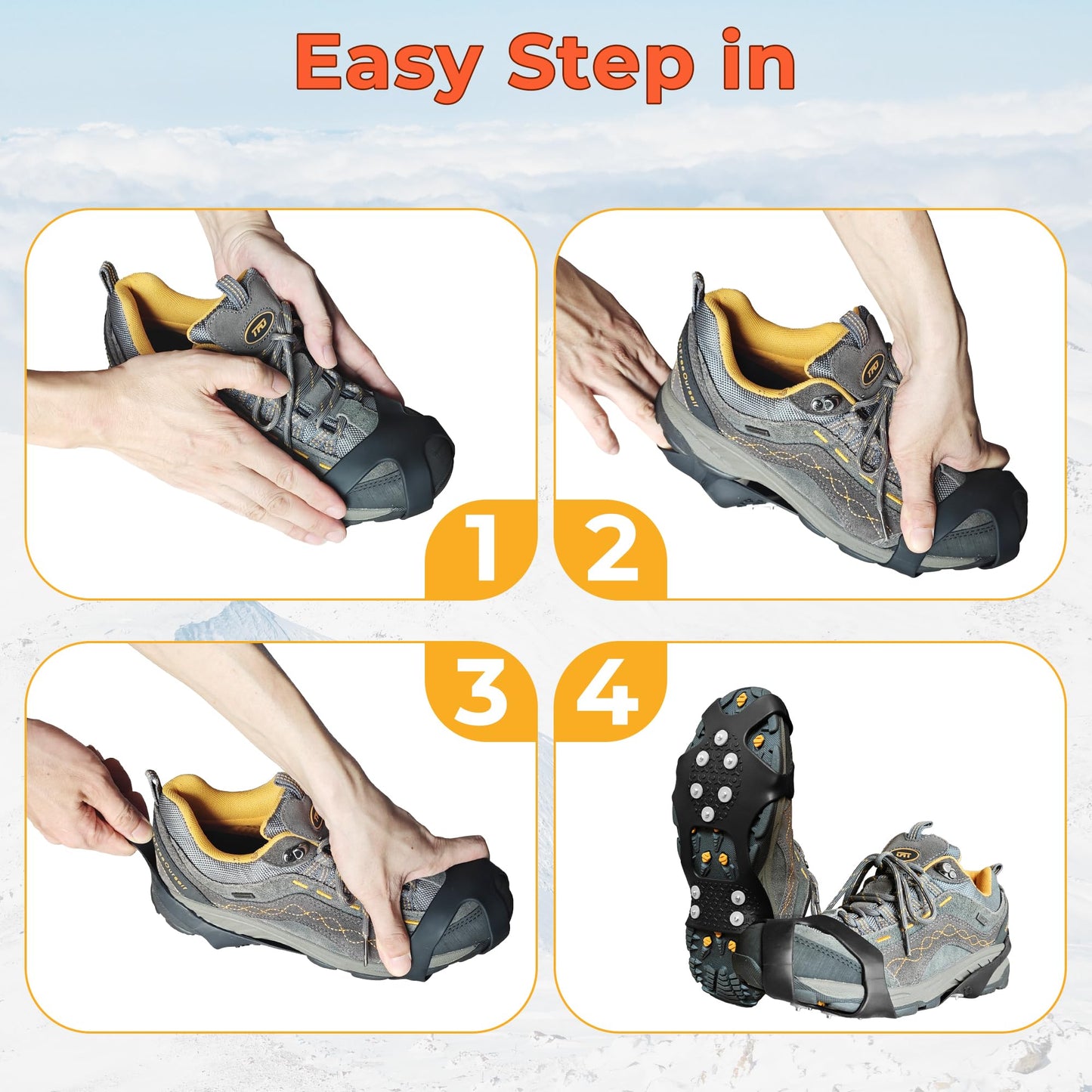 ice Snow Grips: 10 Nail Spikes, Stretchable Snow Grips for Men Women. Ideal for Winter Activities Like Walking, Running, Hiking, Mountaineering, Ice Fishing, or Dog-Walking (M:10-13 W:8-11)