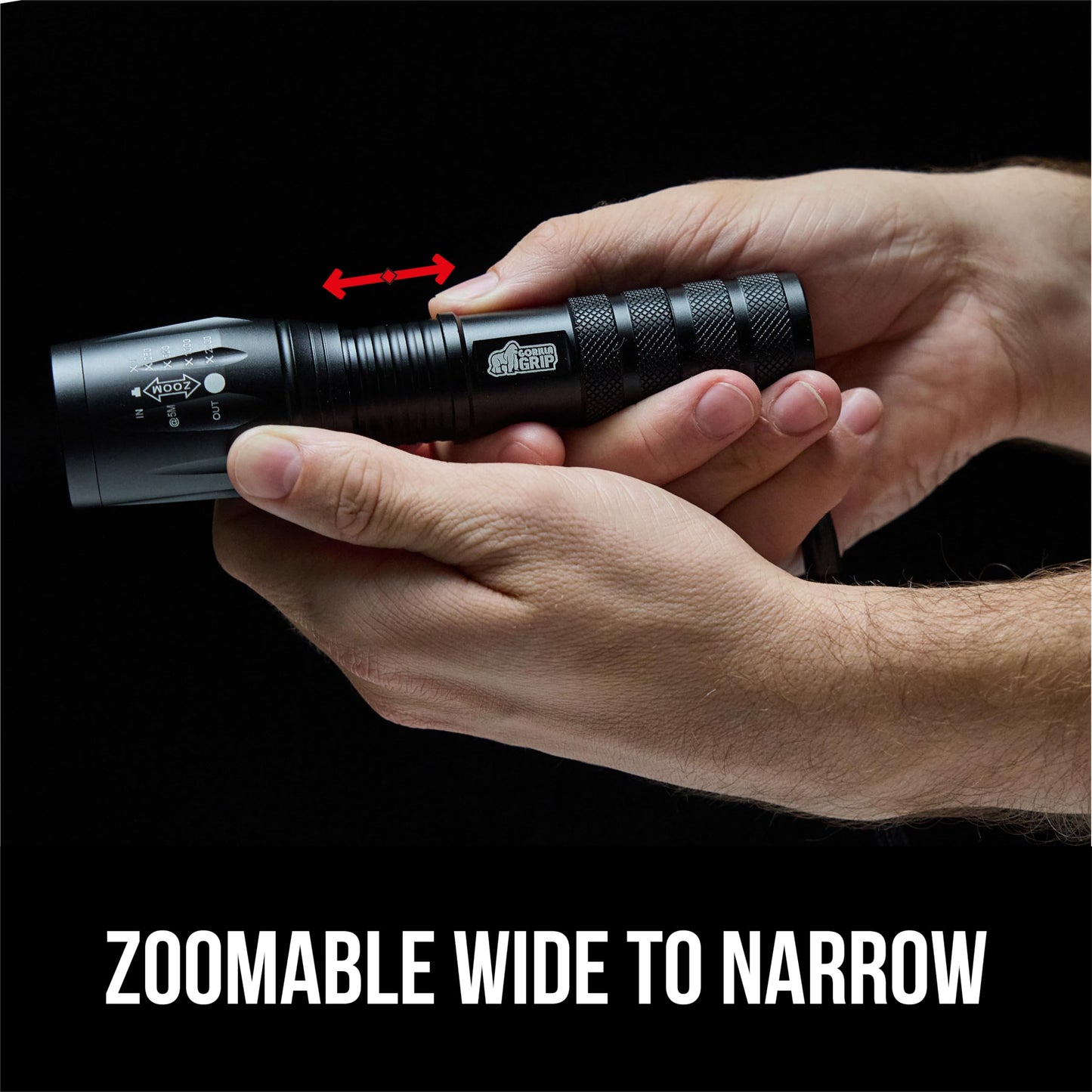 GORILLA GRIP Powerful LED Tactical Flashlight, 750 FT High Lumens 5 Adjustable Modes, Water Resistant, Ultra Bright Zoom Flashlights, Small Mini Flash Light, Camping, Night Dog Walking, 2 Pack Black