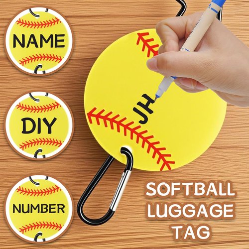 starfa lab 12PCS Softball Bag Fence Hooks, Metal Backpack Hooks with Writable Acrylic Board, Sports Fence Pocket Hook to Hang Baseball Bags, Water Bottles and Hats (Yellow12P)