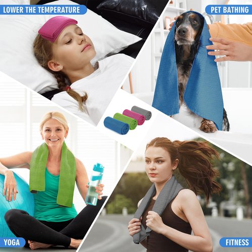 Hemndic 4 Pack 40"x12" Cooling Towels, Soft Breathable Ice Towel for Neck and Face, Microfiber Workout Towels for Gym Sweat, Chilly Sports Towel for Yoga, Golf, Running, Hiking & More Activities