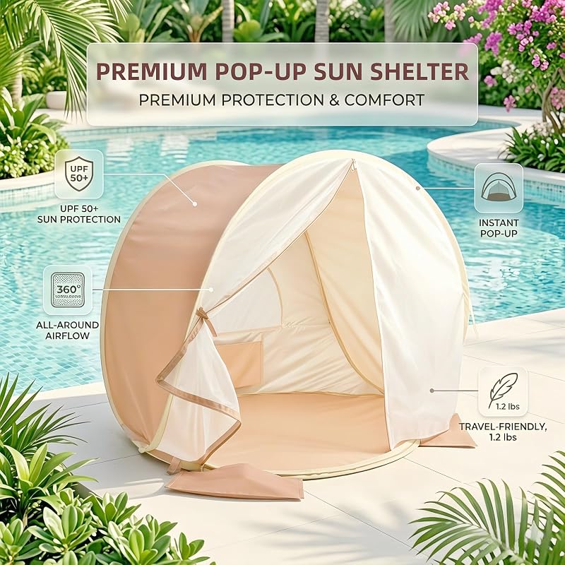 Pop Up Baby Beach Tent with UPF 50+ Sun Shield - Variation: Warm Sand
