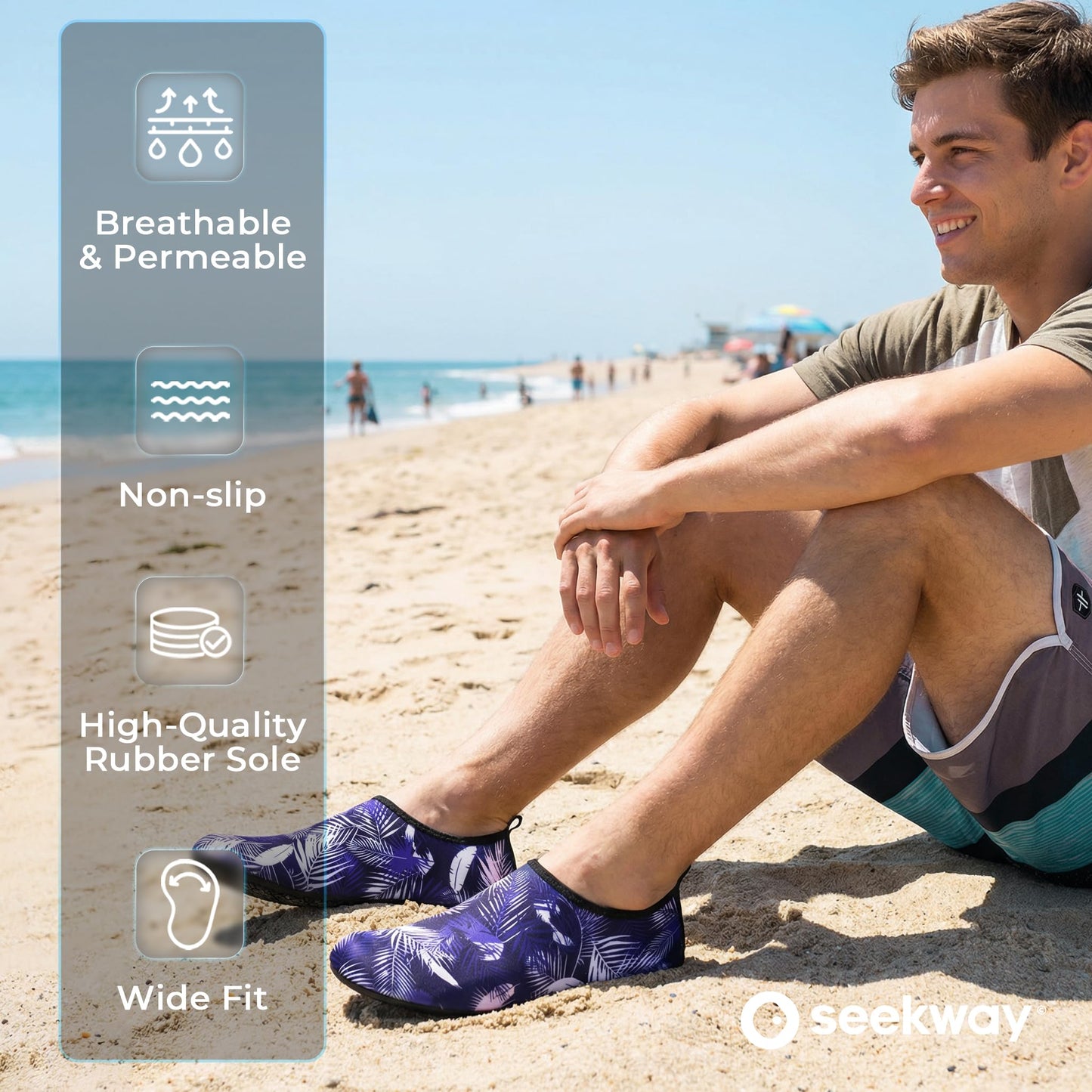 SEEKWAY Water Shoes Women Men Adult Quick-Dry Aqua Socks Barefoot Non Slip for Beach Swim River Pool Lake surf Black SK002(U)