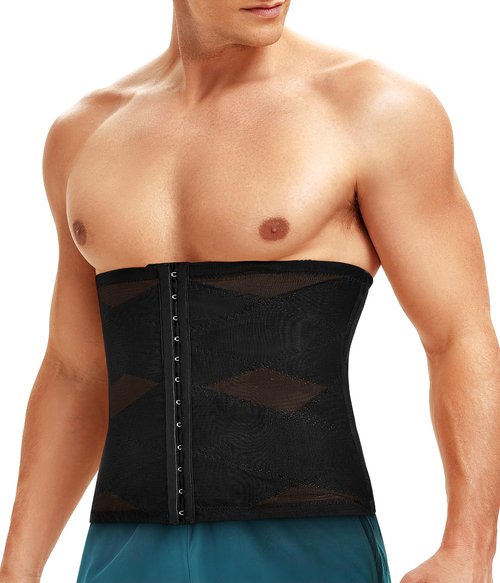 SCARBORO Waist Trainer for Men Faja Body Shaper Tummy Control Sweat Trimmer Corset Stomach Wrap Black-hooks