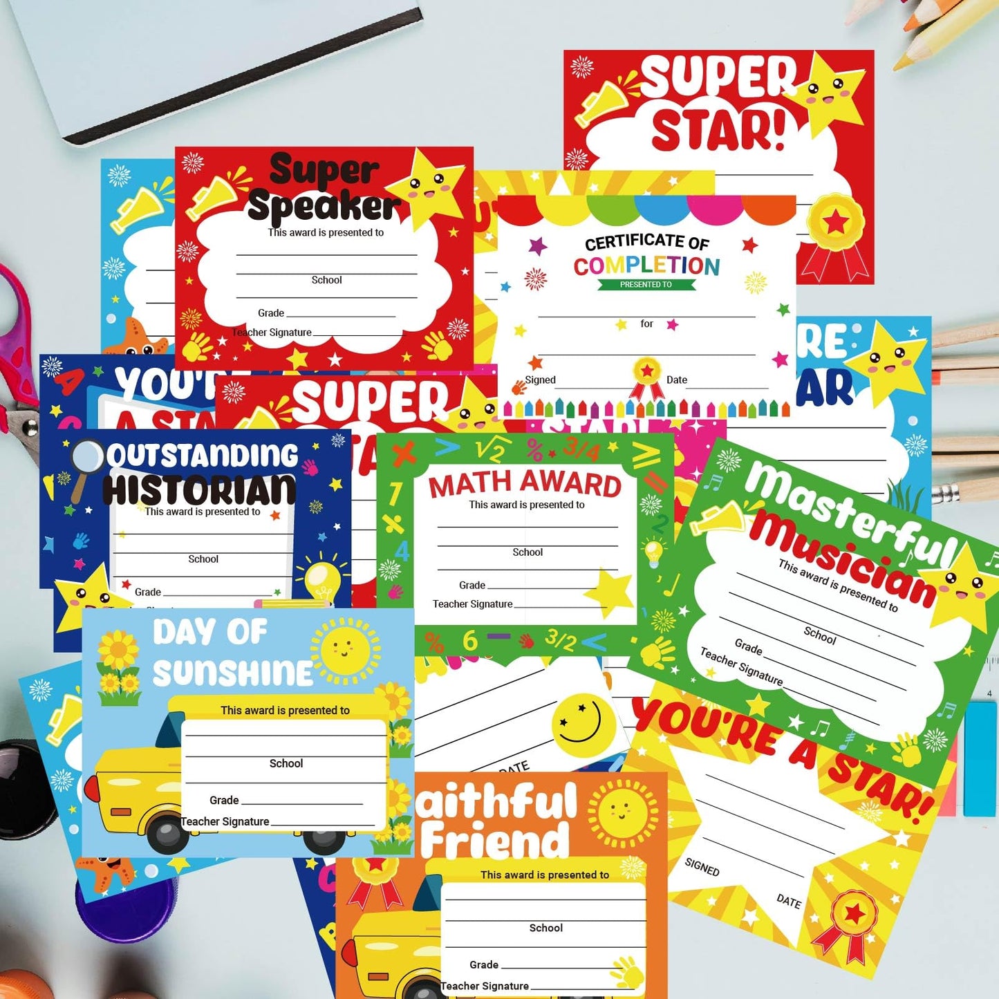 94 Pcs Student of Award Certificates End of School Year Superlatives Certificates Recognition Certificates of Achievement Graduation Birthday Certificates for Teacher Supplies (Football)