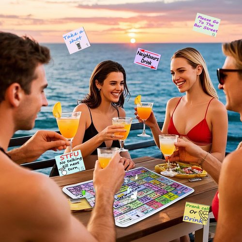 Drinking Game Mat for Adults, Drinking Board Game, Party Board Games for Game Night, Birthday, Family Play or Any Occasion(2-8 Players, Age 21+)