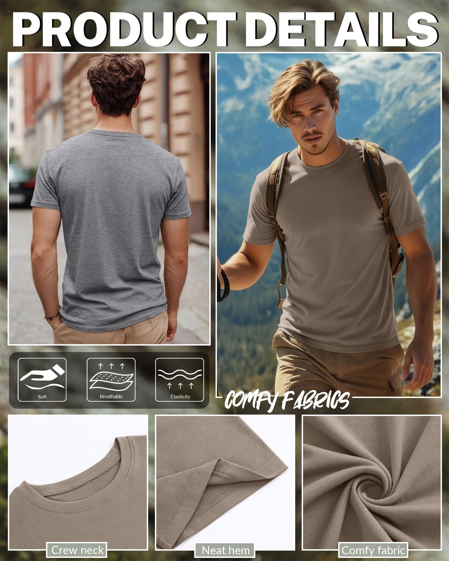 Ficerd 5 Pack Mens Big and Tall T Shirts