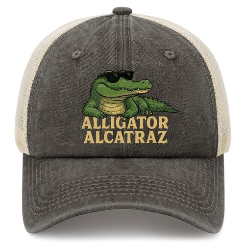 Alligator Alcatraz Hats for Mens Baseball Caps Funny Washed Hiking Hats Adjustable Black