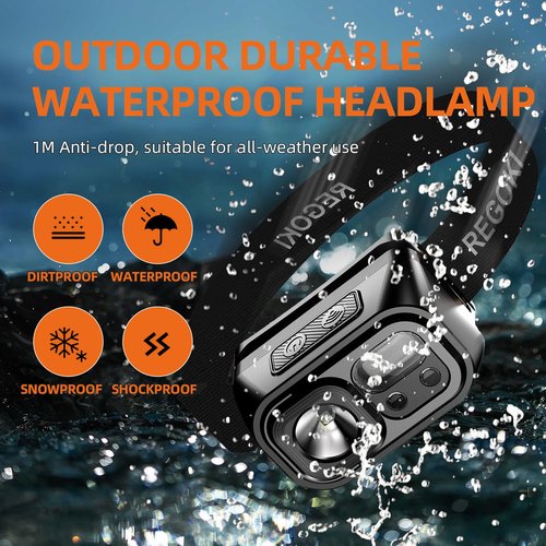 REGOKI LED Headlamp Rechargeable - Super Bright Head Lamp with 9 Modes for Camping & Hiking Gear Essentials, IP44 Waterproof Headlight Flashlight with Red Light, USB Cable Included