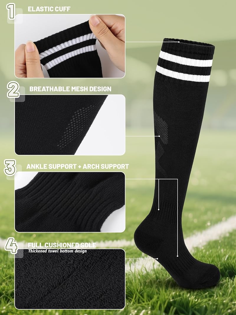 Youth Protective Soccer Shin Guards Sleeves Set, Black - 6-9 Years
