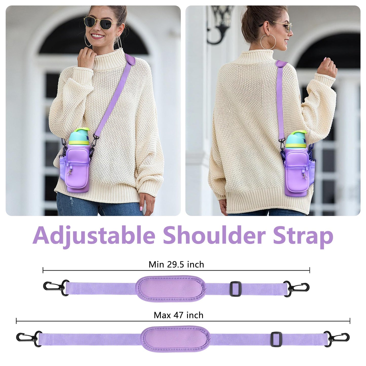 Icesip Purple Water Bottle Carrier Bag with Strap, Fits Owala FreeSip 32 oz