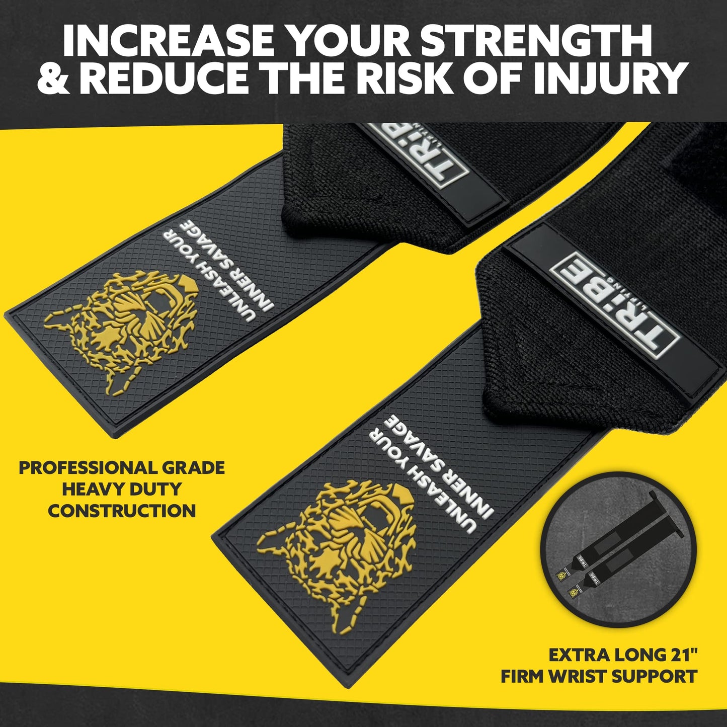 Tribe Lifting Wrist Wraps and Lifting Straps for Weightlifting - Heavy Duty Wrist Straps for Weightlifting Men - Gym Wrist Wraps for Bench Press, Deadlift Straps for Weight Lifting Accessories