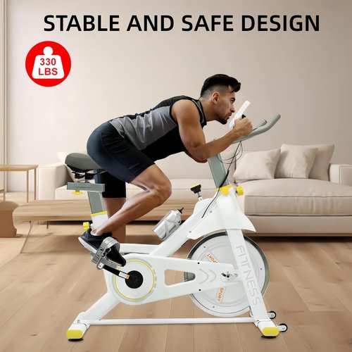CYTERNE Stationary Bike with Tablet Mount, Indoor Exercise Bike with 330lbs Weight Capacity for Home,seniors, Cardio Workout, Yellow+ White