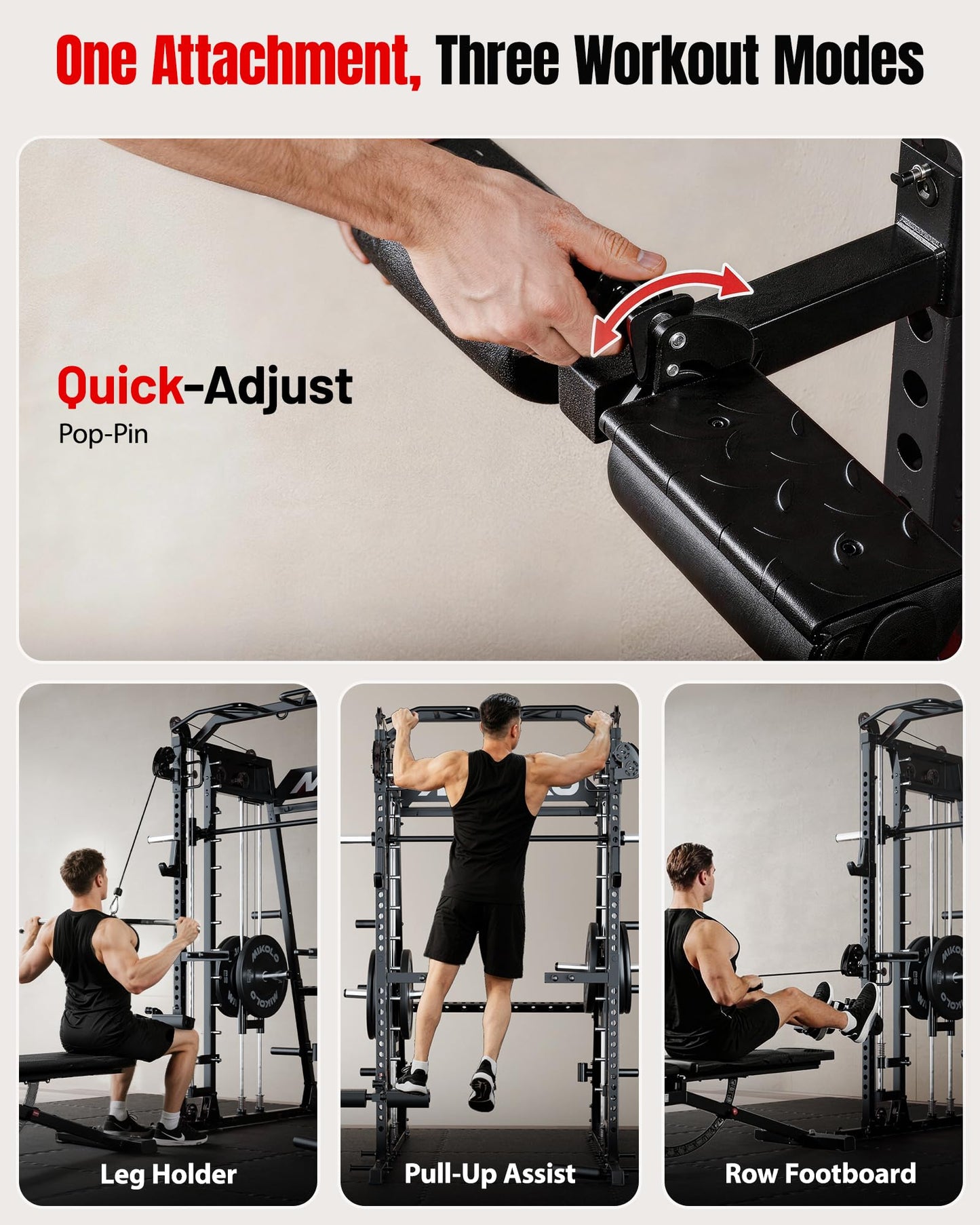 Mikolo Smith Machine, 2200lbs Squat Rack with LAT-Pull Down System & Cable Crossover Machine, Multi-Function Power Cage