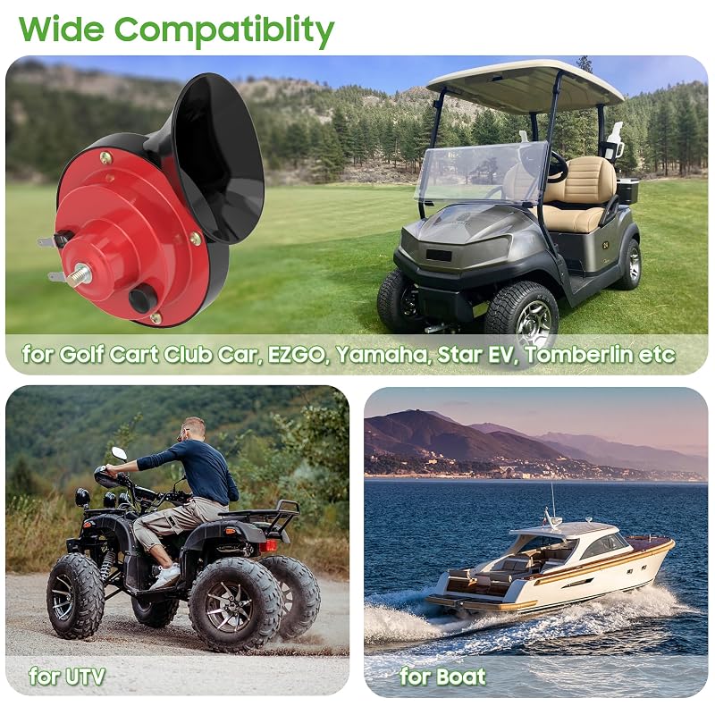 10L0L 12V Horn Kit with Hand Steering Button – Universal Fit for Golf Carts, ATVs, UTVs (Red & Black)
