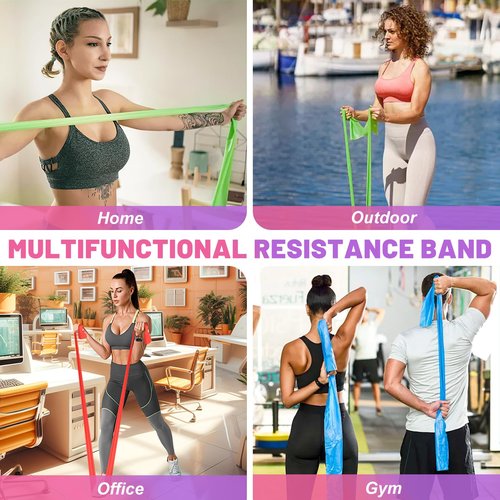 Resistance Bands Set, 5 Pcs Exercise Bands Long 150cm Workout Bands Stretch Bands for Exercise Elastic Band for Yoga Pilates Fitness Home Gym