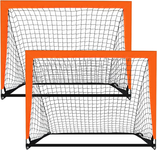 2 Pack 4’ x 3’ Size Portable Kid Soccer Goals for Backyard, Indoor and Outdoor Pop Up Soccer Goals, Orange, Theresduet
