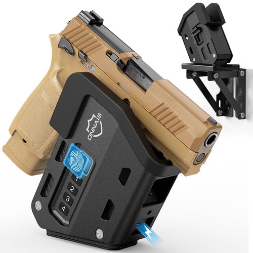 ONNAIS Wall Mount Pistol Safe - Biometric Gun Safe for Handgun with Fast One-Handed Access, Sturdy Mounted Trigger Lock Gun Rack for Wall, Nightstand, Bedside, or Desk, Concealed Firearm Storage