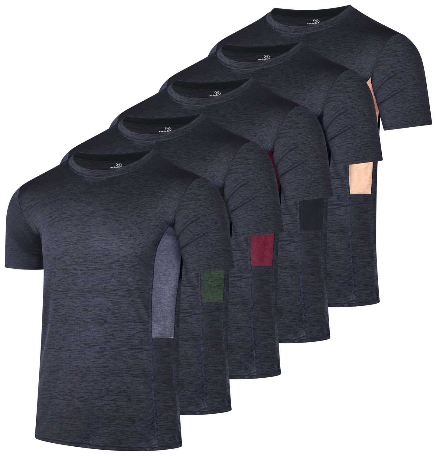 Real Essentials 5 Pack: Men's Dry-Fit Short Sleeve Crew Neck T Shirts Fitness Running Gym Workout Cool Exercise Athletic Tee, Set 7, 3X-Large