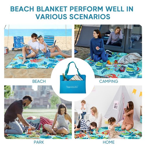 Old Bahama Bay Beach Blanket Sandproof Waterproof Compact Sand Free Beach Mat Foldable Picnic Blankets Washable Outdoor Blanket for Beach Vacation, Camping, Park, Travel