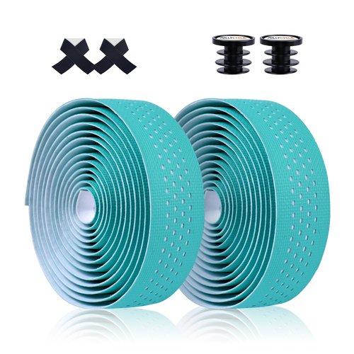 PollyCycle Non-Slip Stain-Resistant Bike Handlebar Tape ??Shock Absorbing Silicone & EVA, Breathable Durable Grip for Road & Mountain Bikes (Bianchi Green-White, Set of 2)