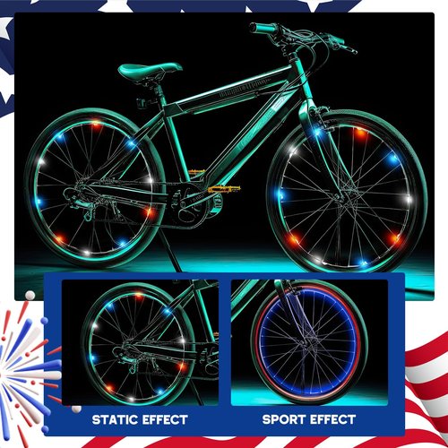 Buryeah 10 Pcs LED 4th of July Bike Decorations Kit Patriotic Bike Decor Wheel Light Bicycle Streamer Bow USA Flag Red White Blue Tinsel Garland Necklace Star Light Independence Day Parade Party Favor