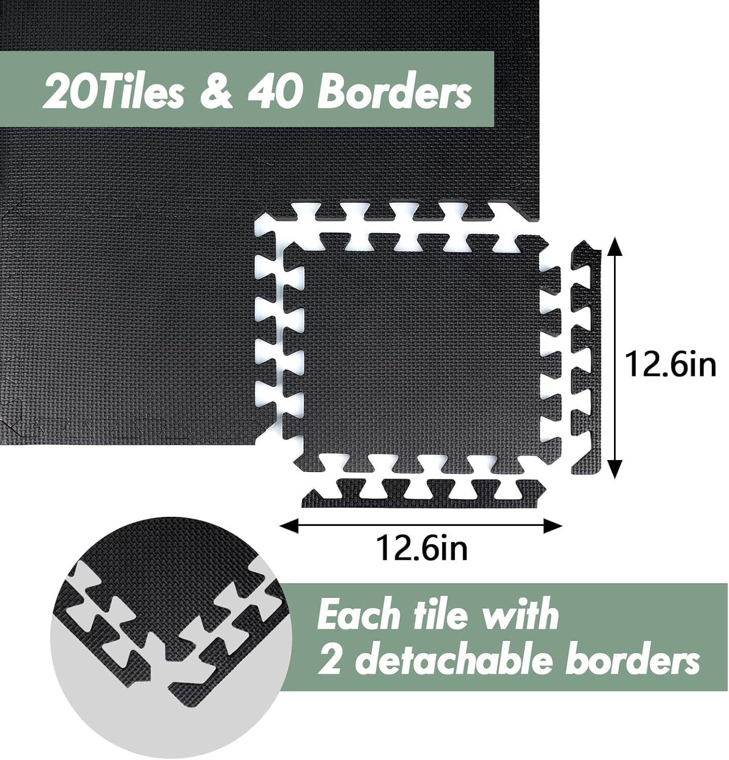 20 Sq Ft Gym Floor Mats (20 Tiles) – High-Density EVA Interlocking Foam Floor Tiles – Puzzle Exercise Mat for Home Gym, Workout Equipment, Weightlifting, Kids Play Area