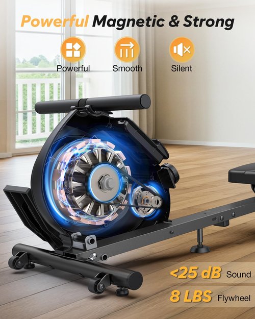 Rowing Machine for Home, Magnetic Rower Machine 300lbs Capacity, Compact Upright Storage Rower for Small Space, 8 Levels Adjustable Resistance, Works with Kinomap