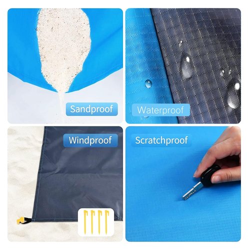Beach Blanket Sandproof Waterproof, Beach Essentials Extra Large Beach Mat, 79" X 55" Oversized Durable Outdoor Picnic Mat Storage Bag for 1-4 Adults, Beach Accessories for Travel, Camping, Hiking