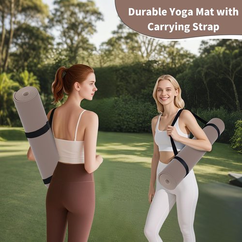 HAHE Non Slip Yoga Mat Wide, (72"L X 32"W, 0.24" Thick) Large Fitness Exercise Mat with Carrying Strap, Eco-Friendly POE Yoga Mats for Home, Gym, Pilates, Stretching (Brown & Apricot)
