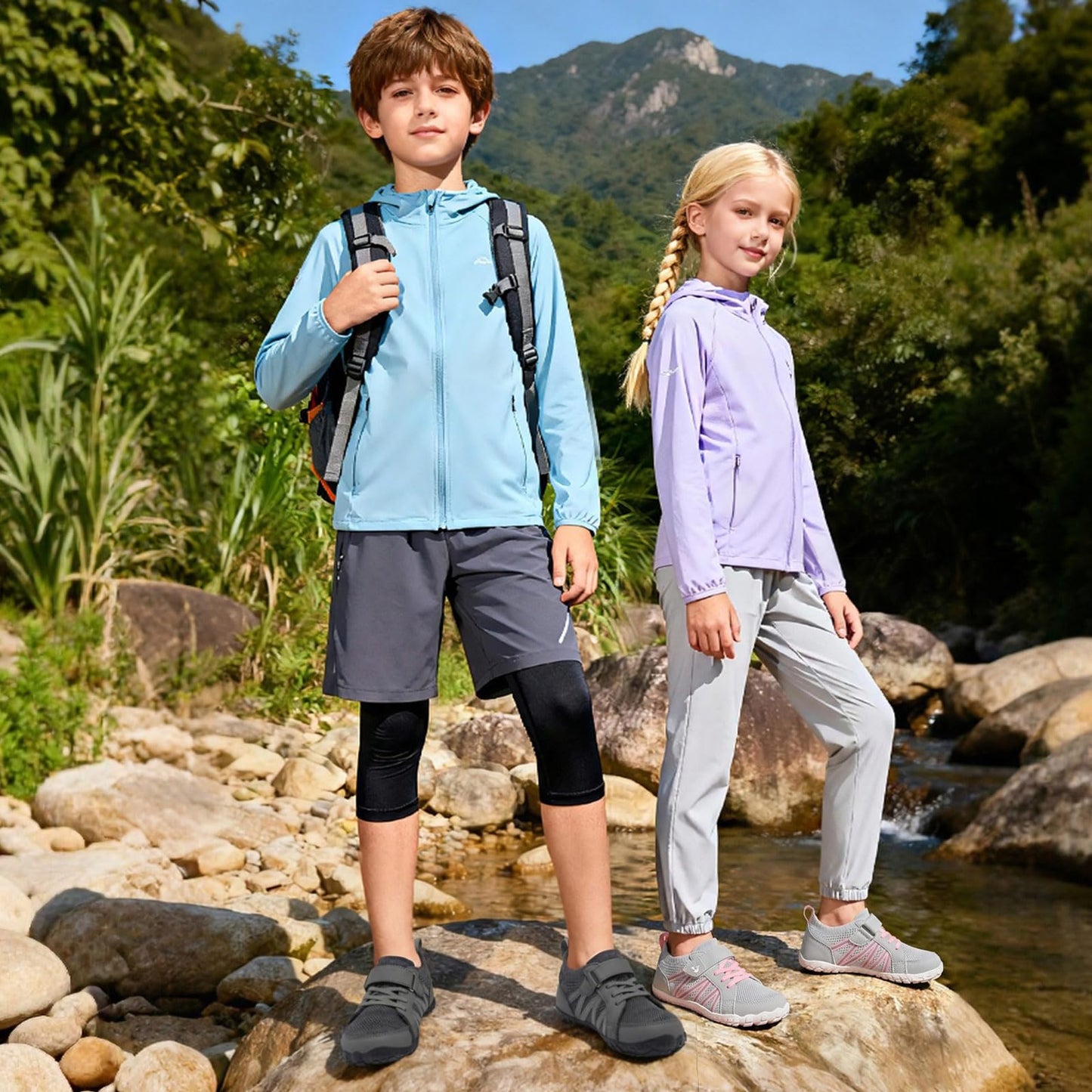 LeIsfIt Kids Shoes Girls Boys Wide Barefoot Shoes Big Kids Breathable Anti-Slip Hiking Sneakers for Walking Climbing Green 1 Big Kid