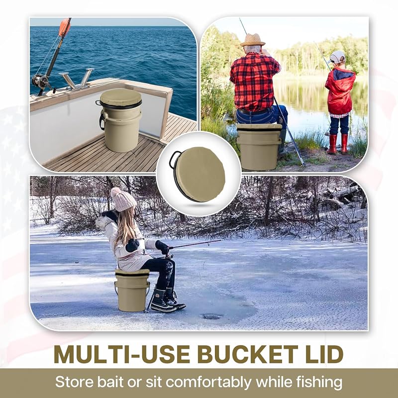 Tan 5 Gallon YETI Bucket Seat Lid - 360° Swivel Cushion for Fishing & Hunting